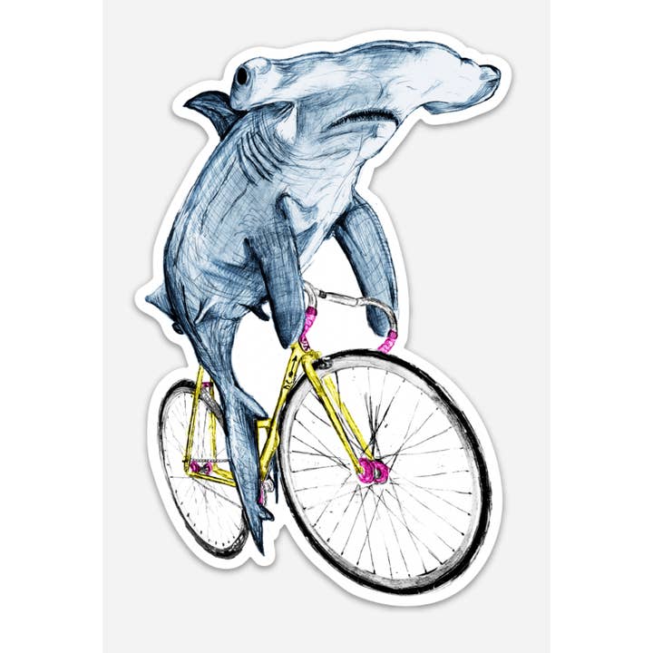 Dark Cycle Clothing - Wholesale Sticker - Hammerhead Shark On A Bicycle Vinyl Sticker