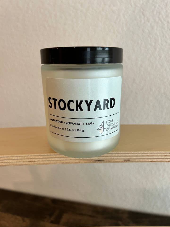 Stockyard Candle - 6.5 oz Frosted Jar & Wood Wick for wholesale by Four The Girls Co