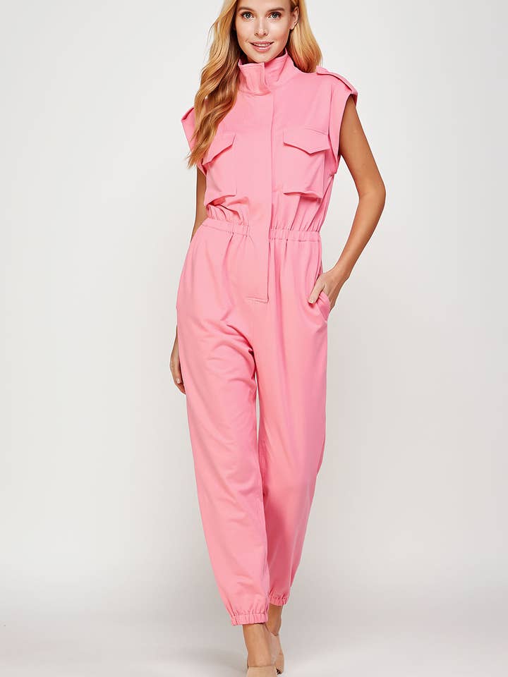 Mock Neck Sleeveless Jogger Jumpsuit for wholesale by Strut & Bolt