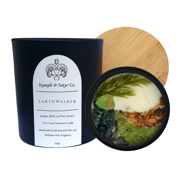 Earthwalker • 10oz Soy Crystal Candle (Black Glass) for wholesale by Nymph & Satyr Co.
