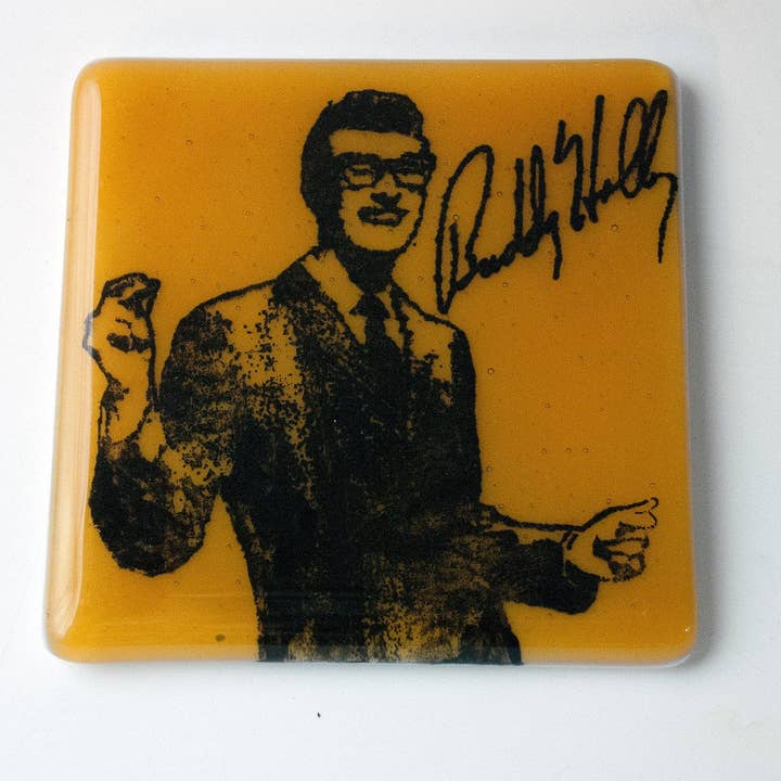Kiku Handmade | Contemporary Fused Glass Home Goods - Wholesale Coasters - Buddy Holly Fused Glass 4" Single Coaster