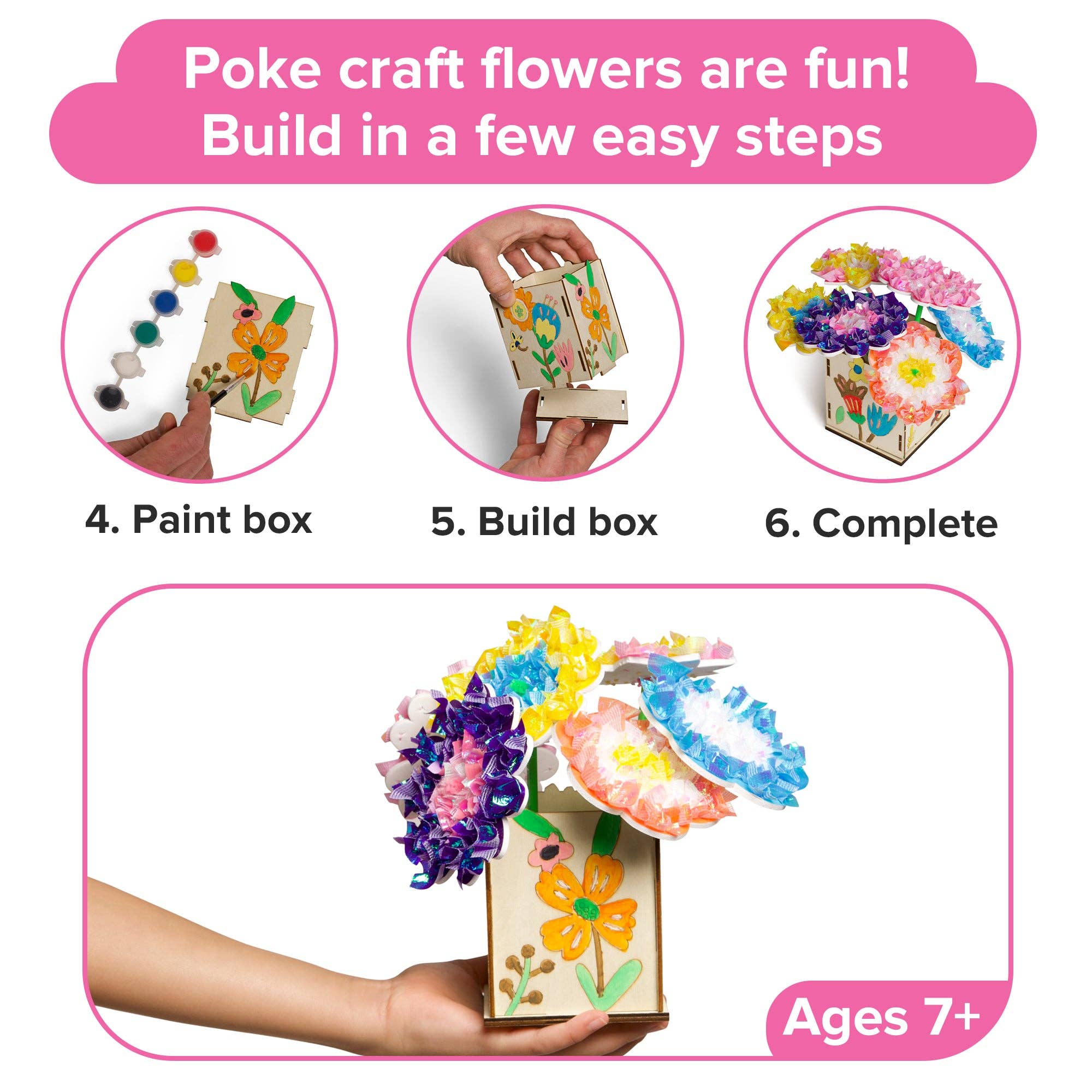 AYK Brand - Wholesale DIY Craft Kit - Kids - DIY Poke Fabric Flower Craft - Makes 6 Flower Bouquet & Box with Paint4
