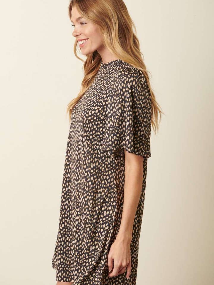 mittoshop - Wholesale Dress - Women's - ANIMAL PRINT RUFFLE MOCK NECK MINI DRESS11