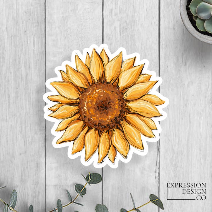 Sunflower Vinyl Sticker for wholesale by Expression Design Co