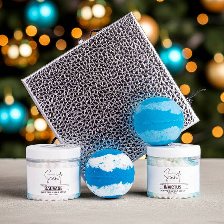 Men’s Christmas Gift Set – Bath Bombs & Whipped Sugar Scrubs for wholesale by Project Scent