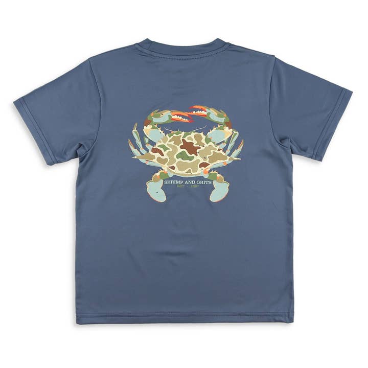Crab Hunt Performance Graphic Tee for wholesale by Shrimp and Grits Kids