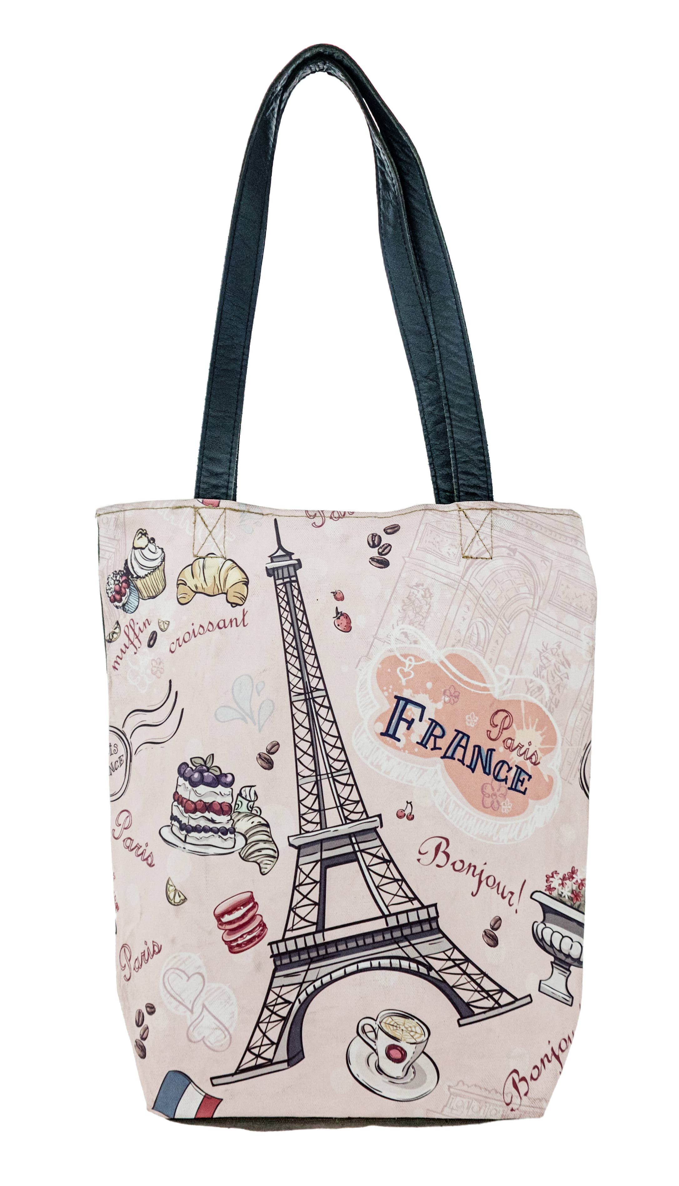 Vintage Addiction - Venta al por mayor Bolsa de asa- Mujer - Carpa militar reciclada de la Torre Eiffel de París, rosa0