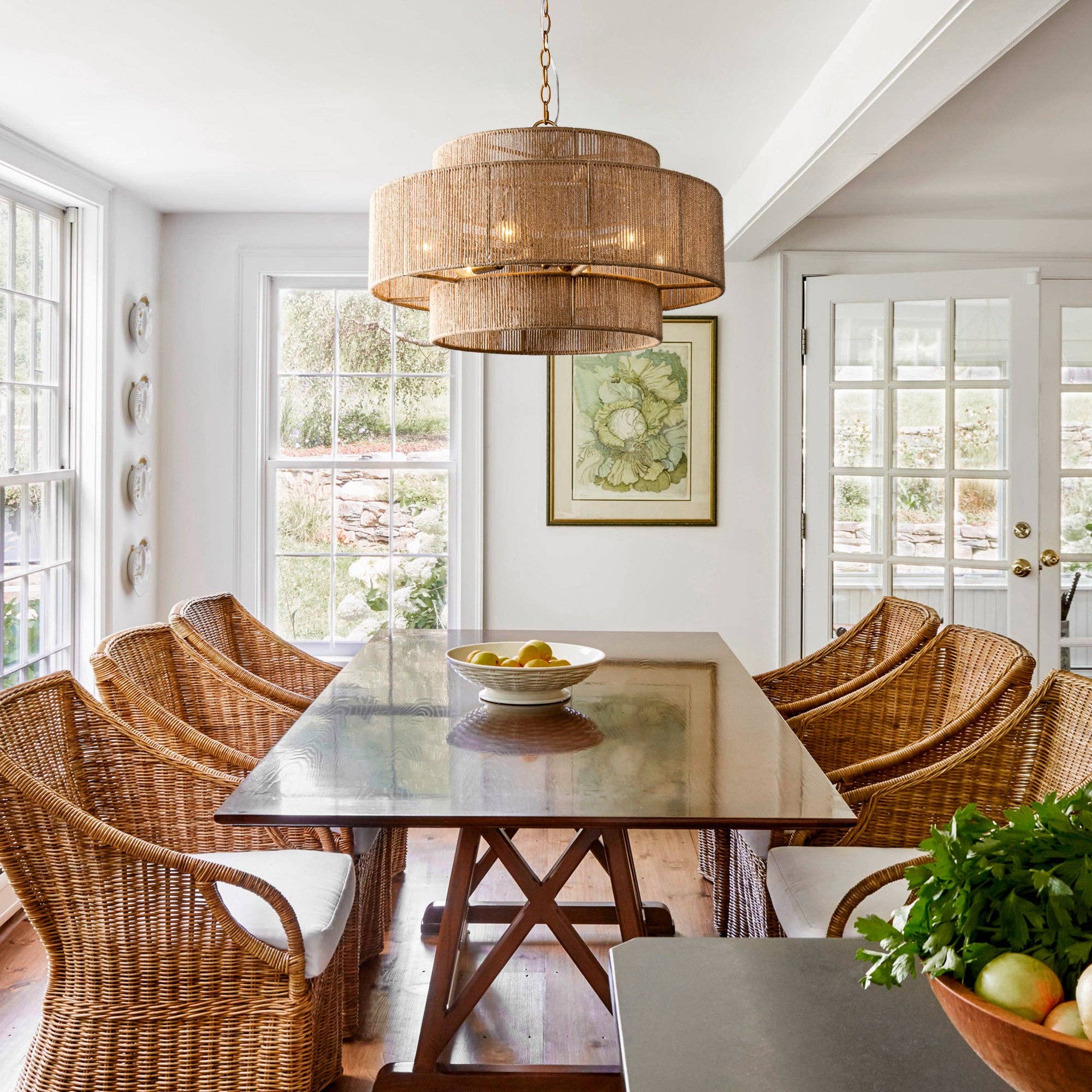 Brio Lighting - Wholesale Chandelier/Hanging Light - Farmhouse Chandelier 24" Gold Metal + Jute 2-Tiered 6-Light1