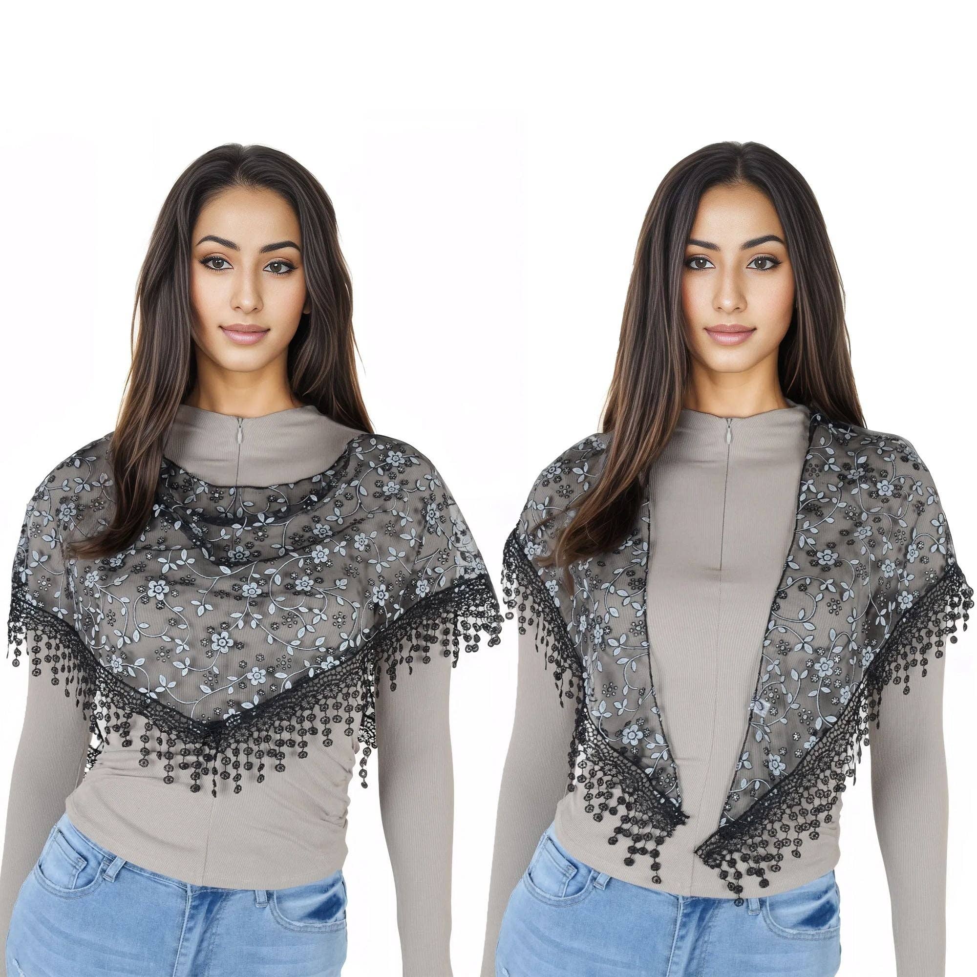 AK Brand - Venta al por mayor Bufanda - Mujer - Bufanda triangular ligera de encaje floral para la cabeza28