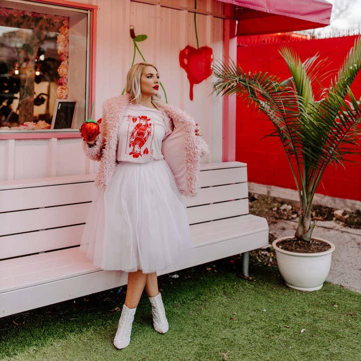 Mugsby - Wholesale Screen Printed T-Shirt - Women's - Queen of Hearts Pink Shirt, Valentine's Shirt