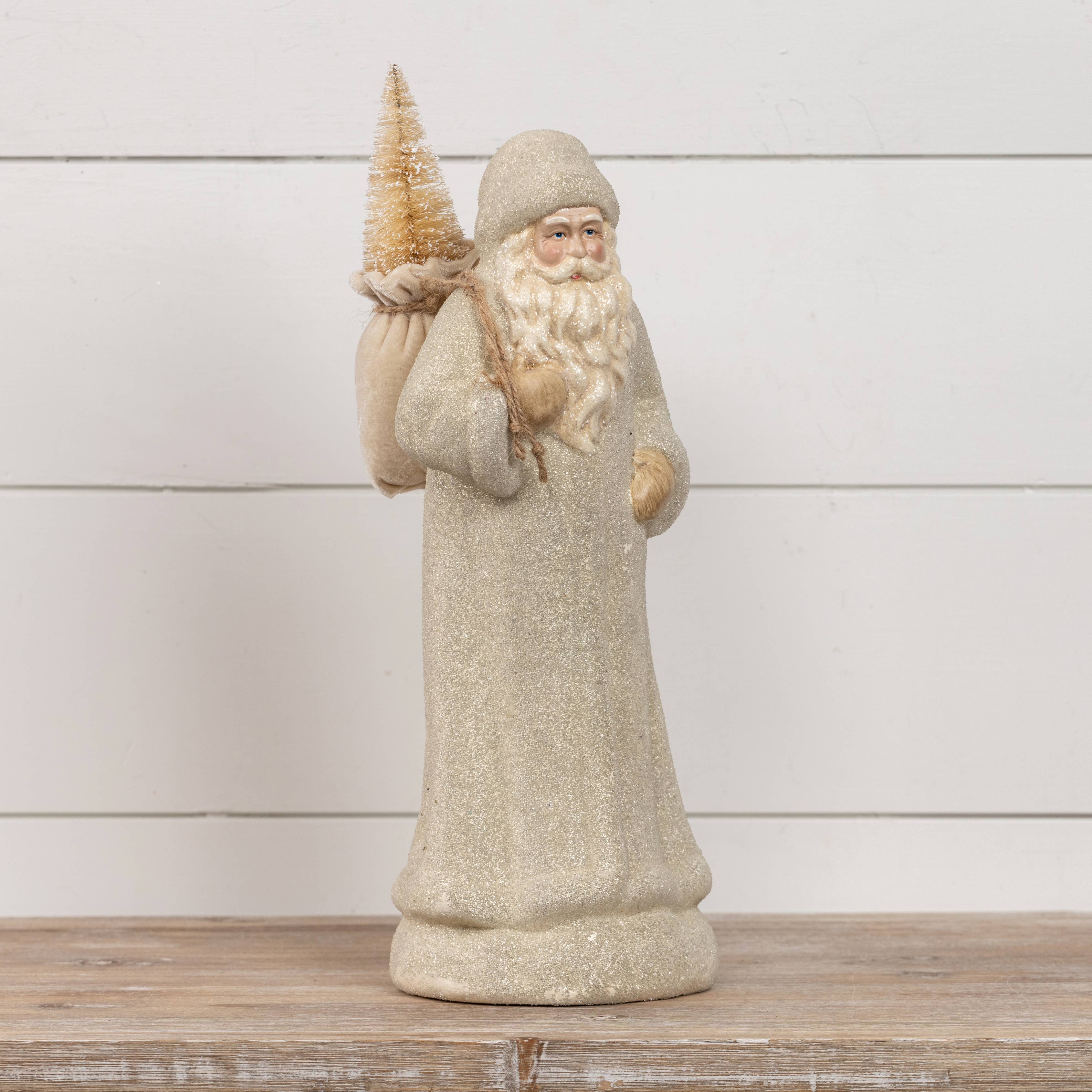 Ragon House - Wholesale Christmas Decoration - 16" IVORY SANTA W/ SNOWY TREE1