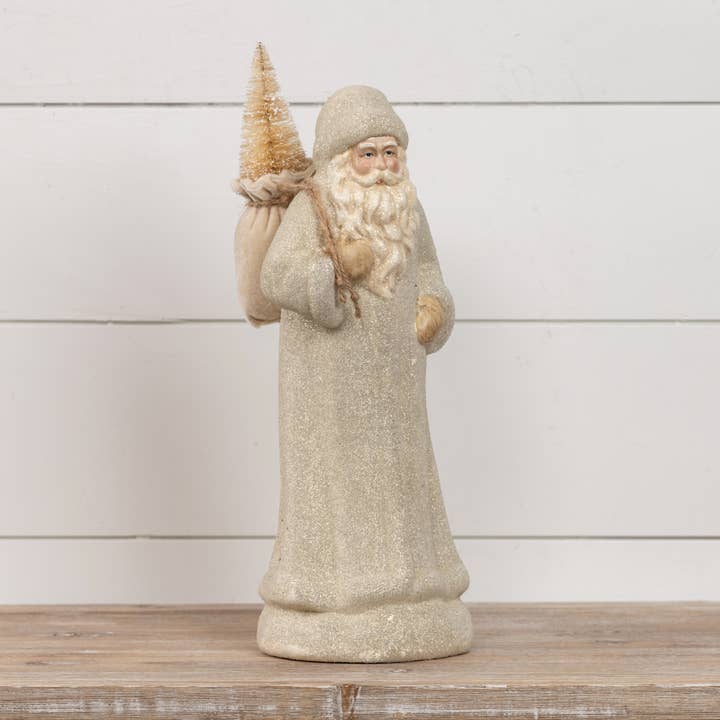 Ragon House - Wholesale Christmas Decoration - 16" IVORY SANTA W/ SNOWY TREE1