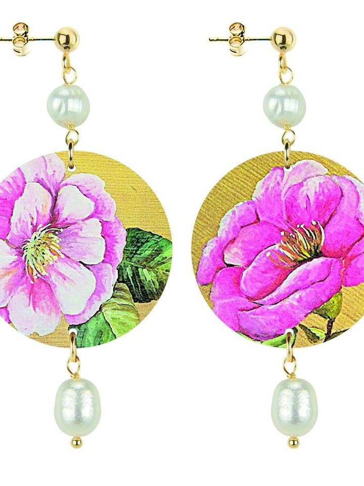 Women's earrings pink flower light background made in Italy for wholesale by Lebole Maison