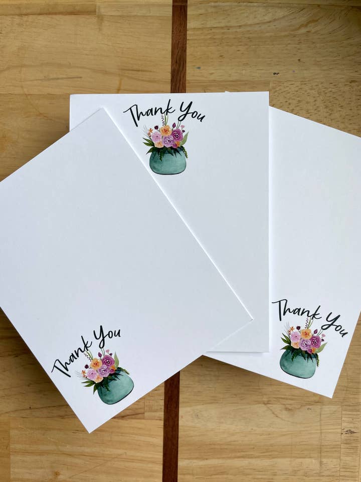 12 Pack of Flat A2 Notecards Stationary Set-Thank You Floral for wholesale by Kristin Schmidt Artist