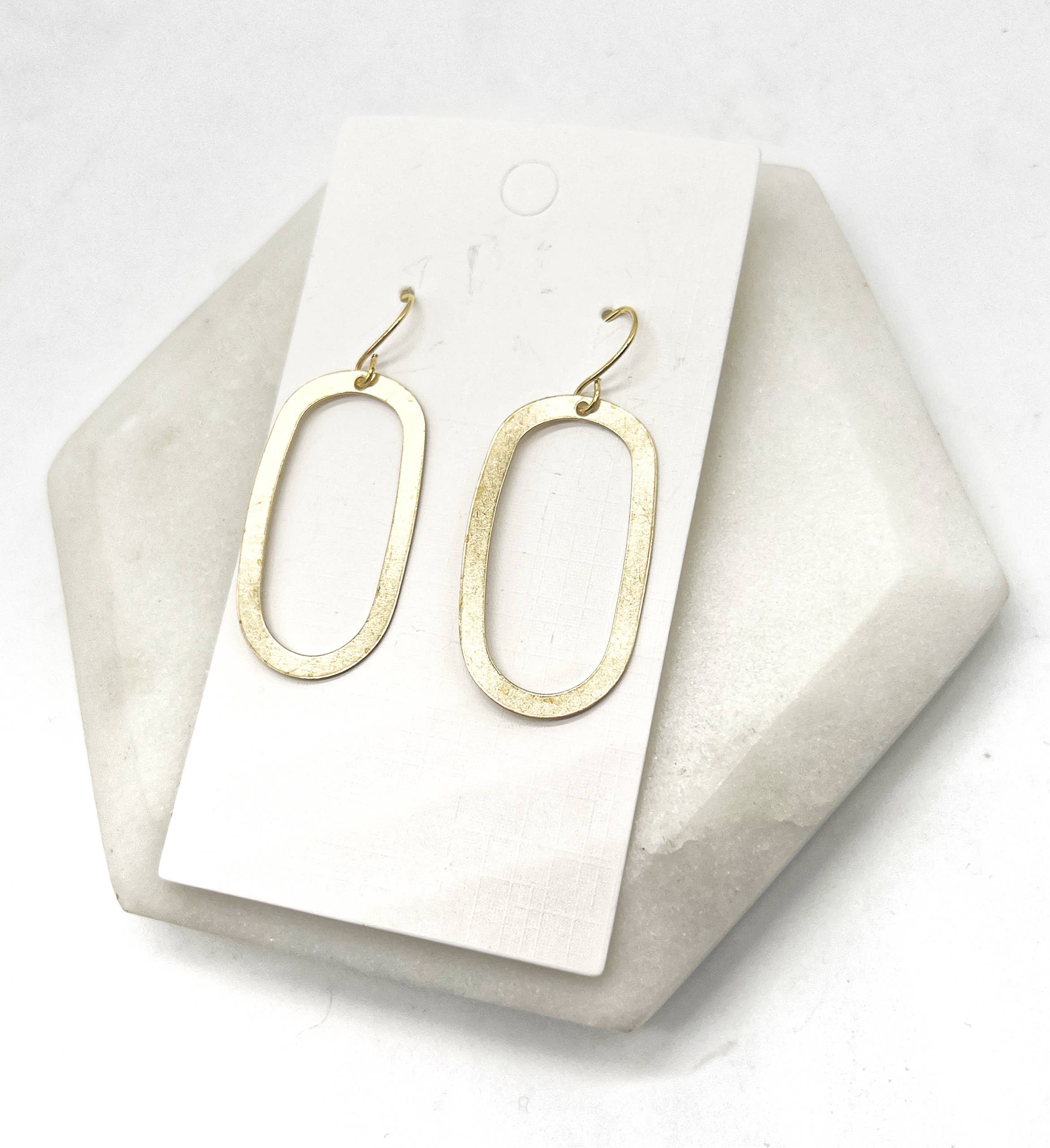 Baubles by B - Wholesale Dangle Earrings - Gold Oval Brass Metal Earrings4