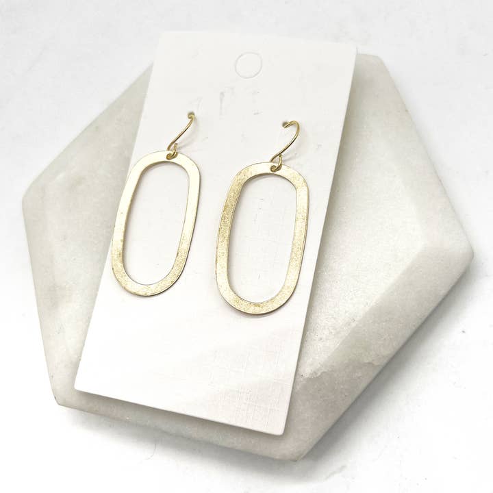 Baubles by B - Wholesale Dangle Earrings - Gold Oval Brass Metal Earrings4