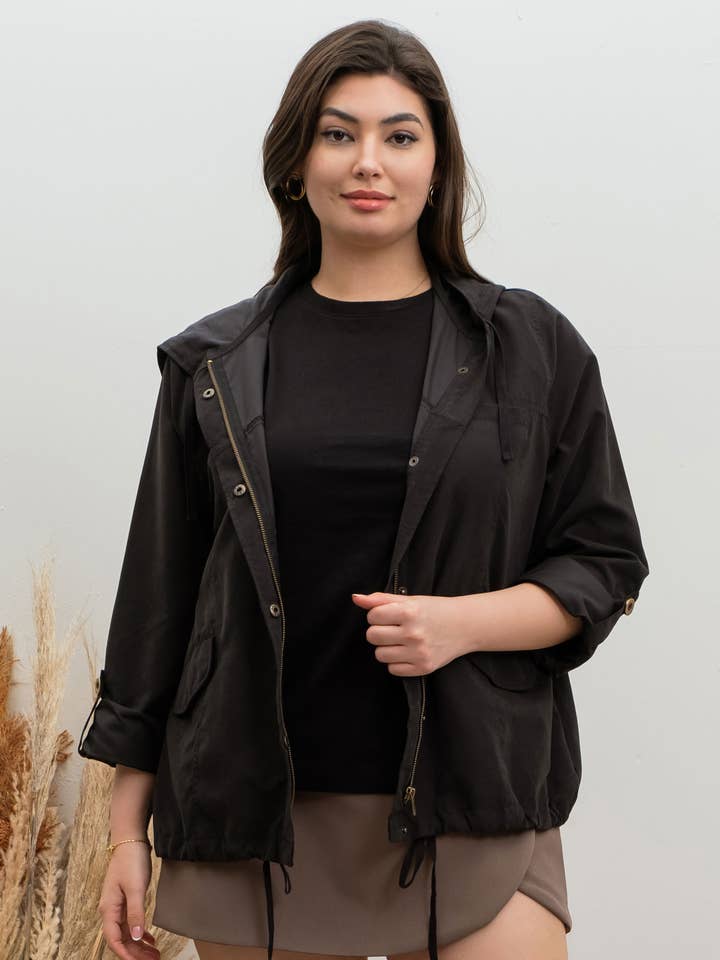 Blu Pepper - Wholesale Jacket - Women's - PLUS SNAP BUTTON ZIP UP HOODED JACKET0