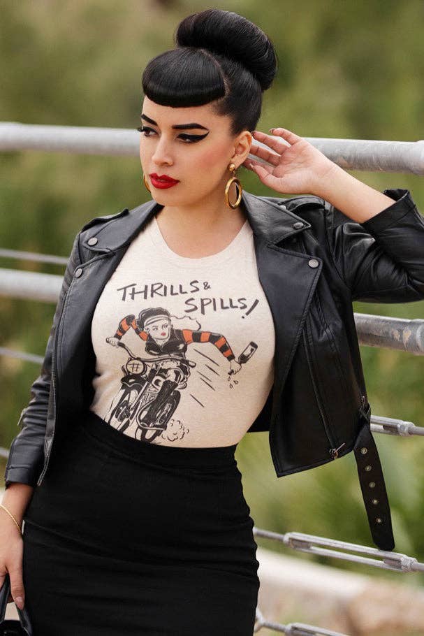 Mischief Made - Wholesale Screen Printed T-Shirt - Women's - Thrills and spills! Fitted Tee in Ivory1
