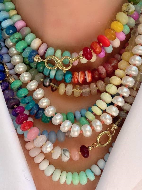 Halskette aus Naturstein, Halbedelstein und gemischtem Glas | 40NK9659 für den Großhandel von JOSSLYN by wall to wall