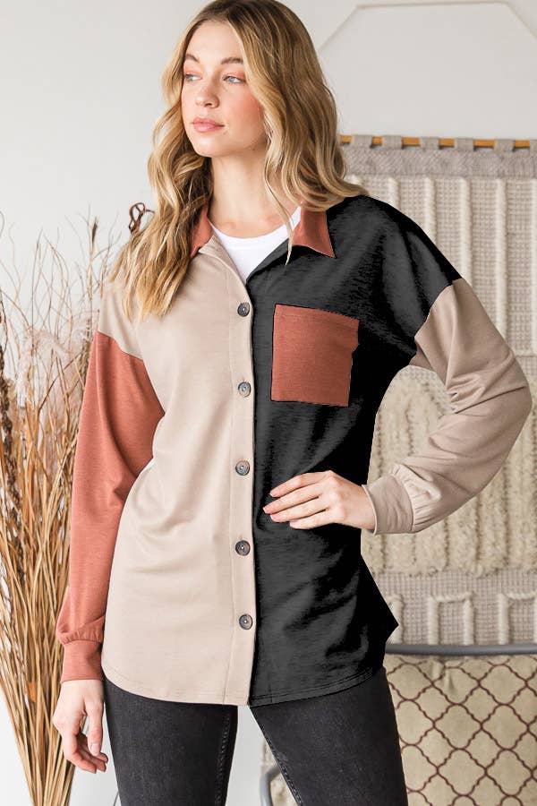 HEIMISH - Wholesale Shirt Jacket/Shacket - Women's - EJ6724-10 BASIC COLLAR SOLID COLOR BLOCK SHACKET7