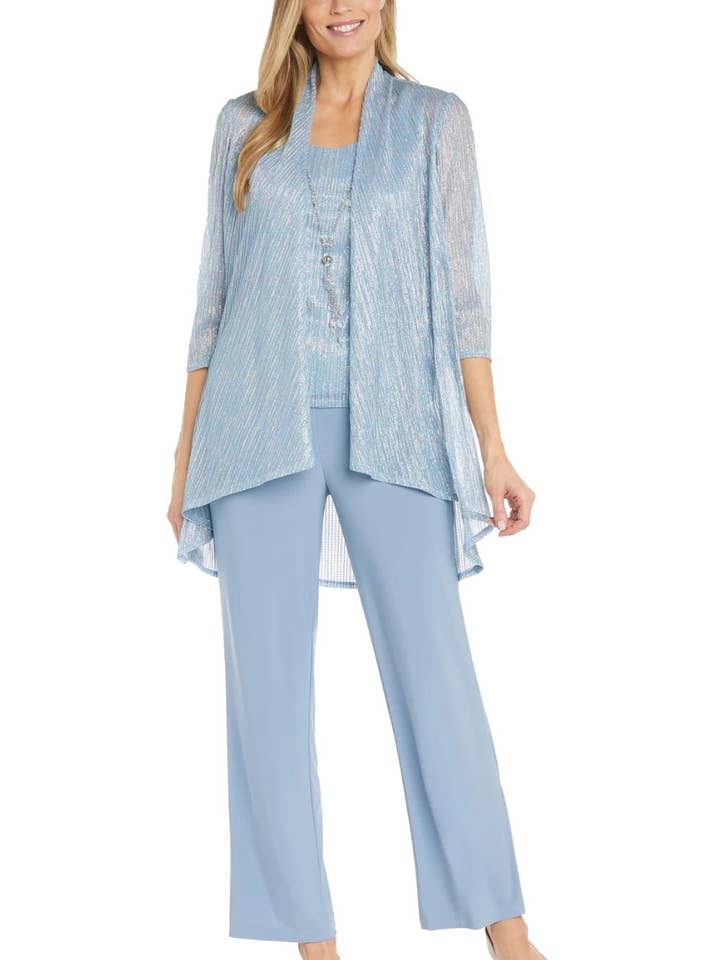 R&M Richards Scoop Neck Sleeveless Top 3/4 Sleeve Jacket Relaxed Straight Trousers Pantsuit with Necklace (Plus Size) for wholesale by Immediate Apparel