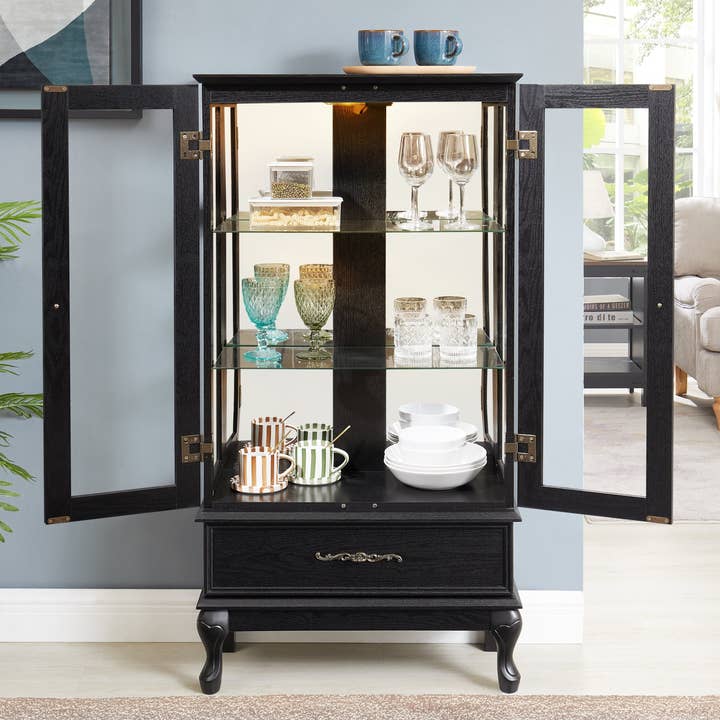 39F Inc. - Wholesale Cabinet - Black Lighted Curio Cabinet (2 Glass Doors, LED Lights )3