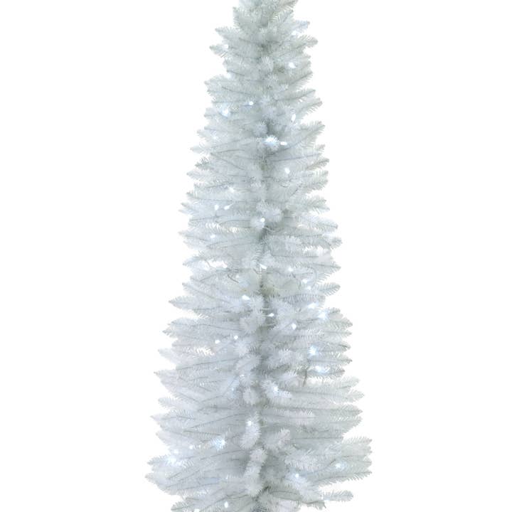 Starlight Collection - Wholesale Artificial Christmas Tree - White Spruce Needle Pencil Tree with 420 Tips & 130 Lights0