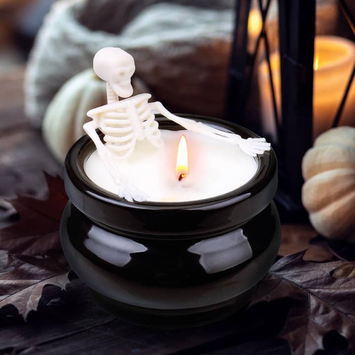 The Wine Savant / Khen Glassware - Wholesale Jar/Filled Candle - Halloween Decoration Skeleton Skull Candle