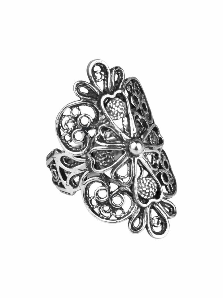Anel de Prata com Bordado de Renda Artística para Mulheres por atacado de Filigranist Jewelry