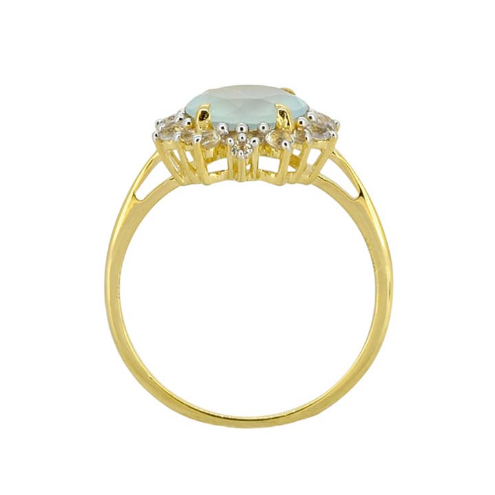 Tiramisu - Vendita all'ingrosso Anelli con pietra singola/solitario - Anello in Argento Placcato Oro con Calcedonio Acquamarina IR406682
