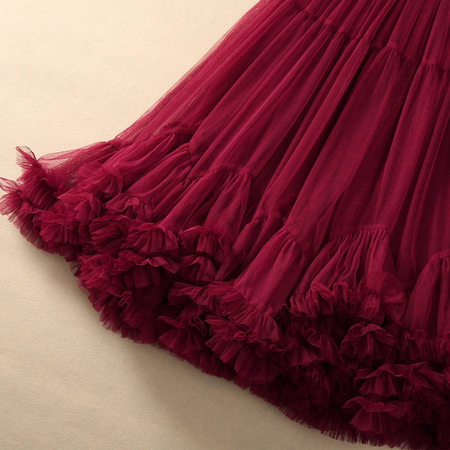 Productseeker – Großhandel Rock – Damen – SK038 Eleganter Netzrock mit Rüschensaum - Elastischer Bund7