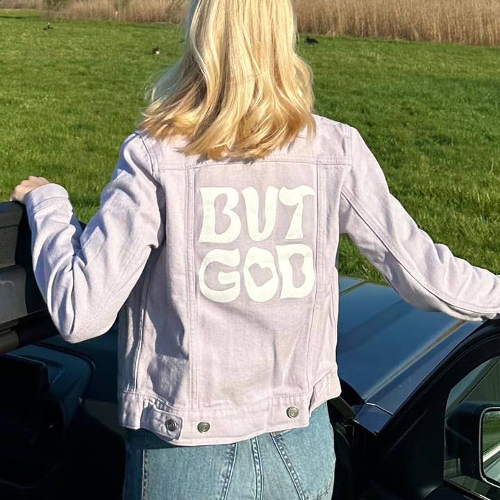 Veste courte en jean But God pour la vente par The Dark Triad Shadows