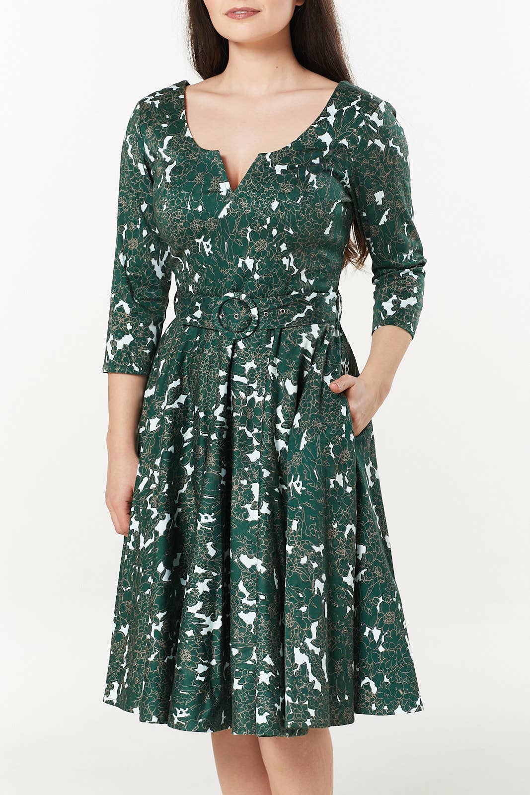 Timeless London - Vente Robe – femme - Robe mi-longue Tova Fit&Flare à manches 3/4 en satin de coton1