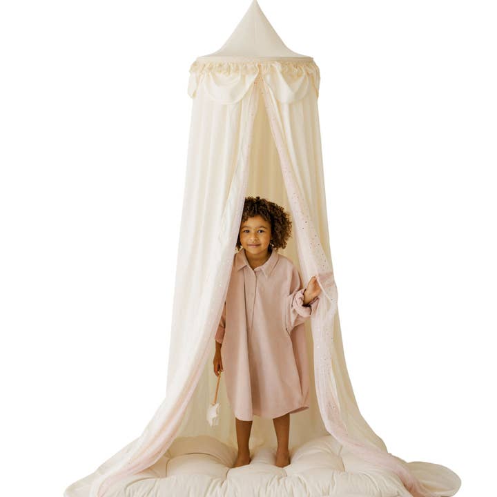 MINICAMP Kids Bed Canopy with Tulle & Tassels in Cream for wholesale by MINICAMP