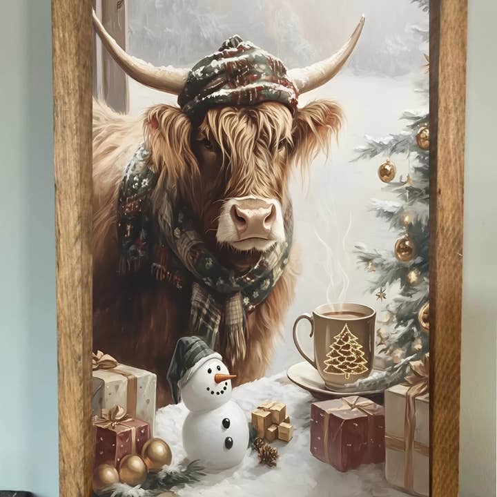 Stir Crazy Signs - Wholesale Sign - Winter Highland Cow Farmhouse Sign