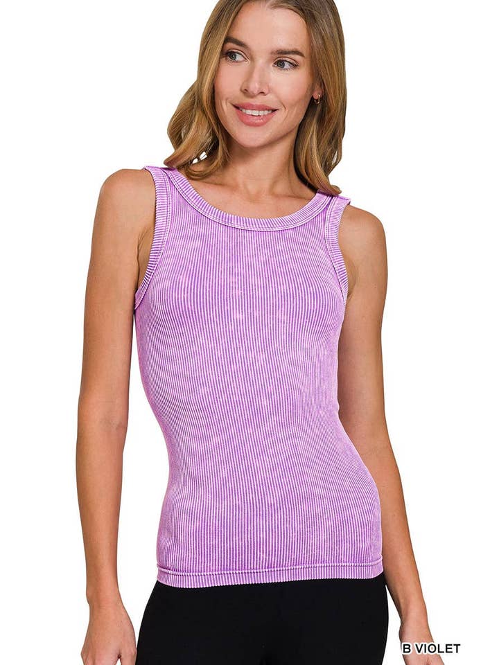 Vanilla Monkey - Wholesale Knit Top - Women's - 2 Way Neckline Washed Ribbed Seamless Tank Top