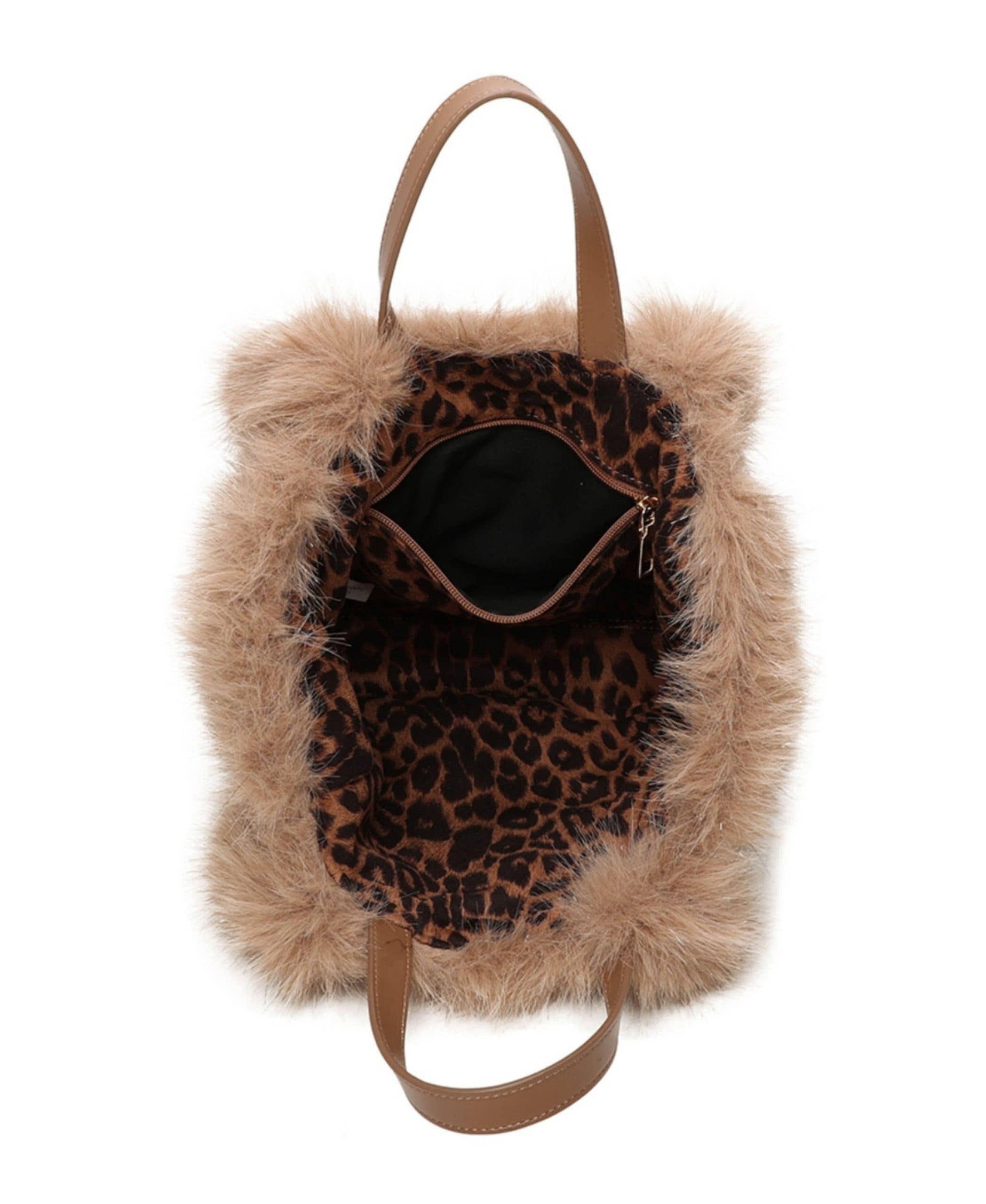 Ellas Trading – wholesale Bärkasse - Dam – Vändbar axelväska i leopardmönstrad fuskpäls med glitter11