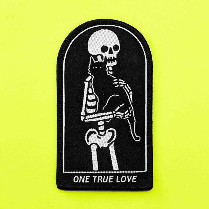 One True Love Woven Patch | Goth Cat Iron-On Patch for wholesale by Bad Artist Co