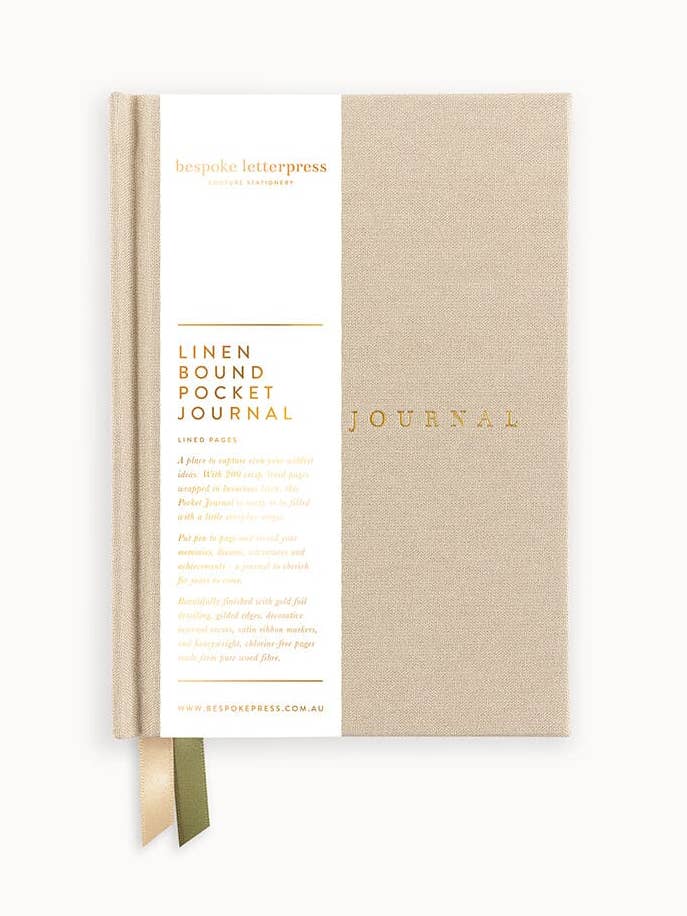 Linen Bound Pocket Journal - Desert Sand (Lined) for wholesale by Bespoke Letterpress