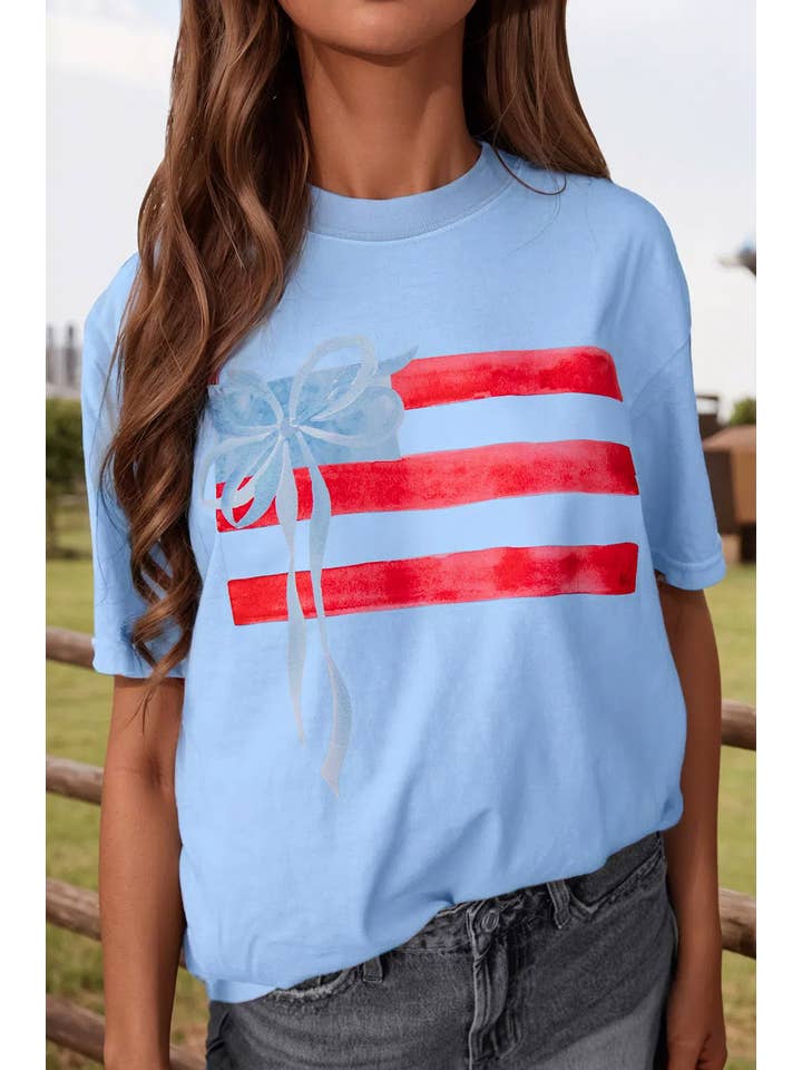 fashionworks - Wholesale T-Shirt - Women's - Fashion-W Flag Bow Graphic Crewneck Tee