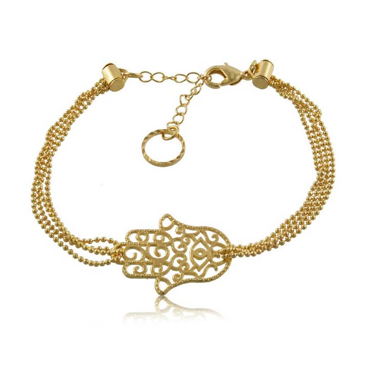 Hamsa handarmband afgewerkt in 18K geelgouden damessieraden 86109 voor wholesale door Gio Fantato