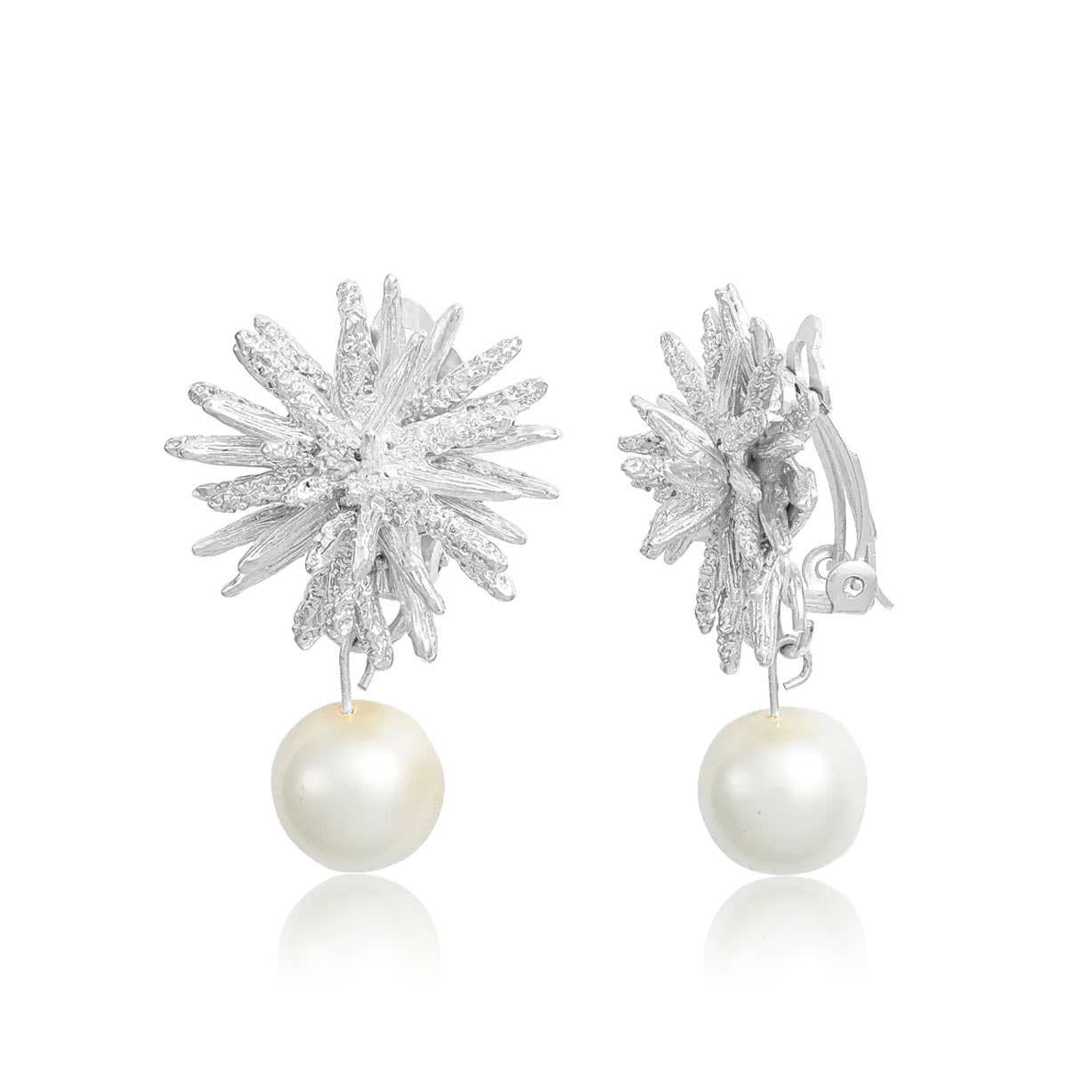 KARINE SULTAN - Wholesale Clip-On Earrings - Starburst Clip-Ons Statement Earrings with Pearl Drop2