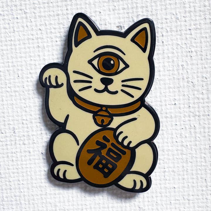Cyclops Lucky Cat Pin for wholesale by Strike Gently