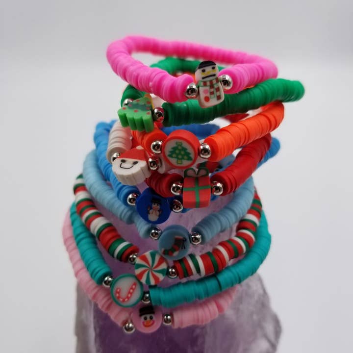 magnolia jewelry - Wholesale Beaded Bracelet - Christmas Holiday Heishi Stretchy Bracelets - Set Of 10