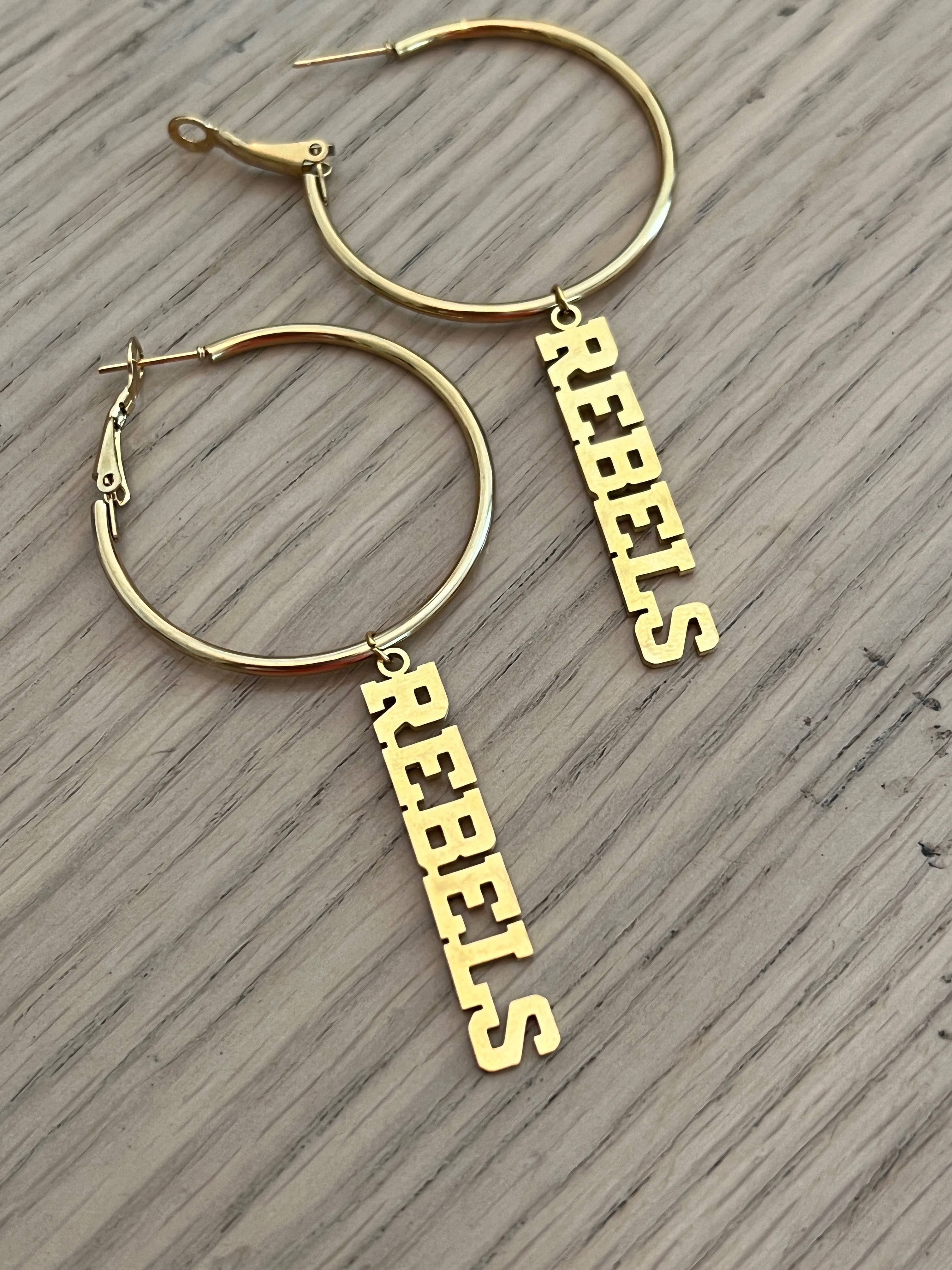 Steele Sloan Designs - Wholesale Dangle Earrings - Ole Miss Rebels Gold Hoop Pendant Earrings, Hypoallergenic0