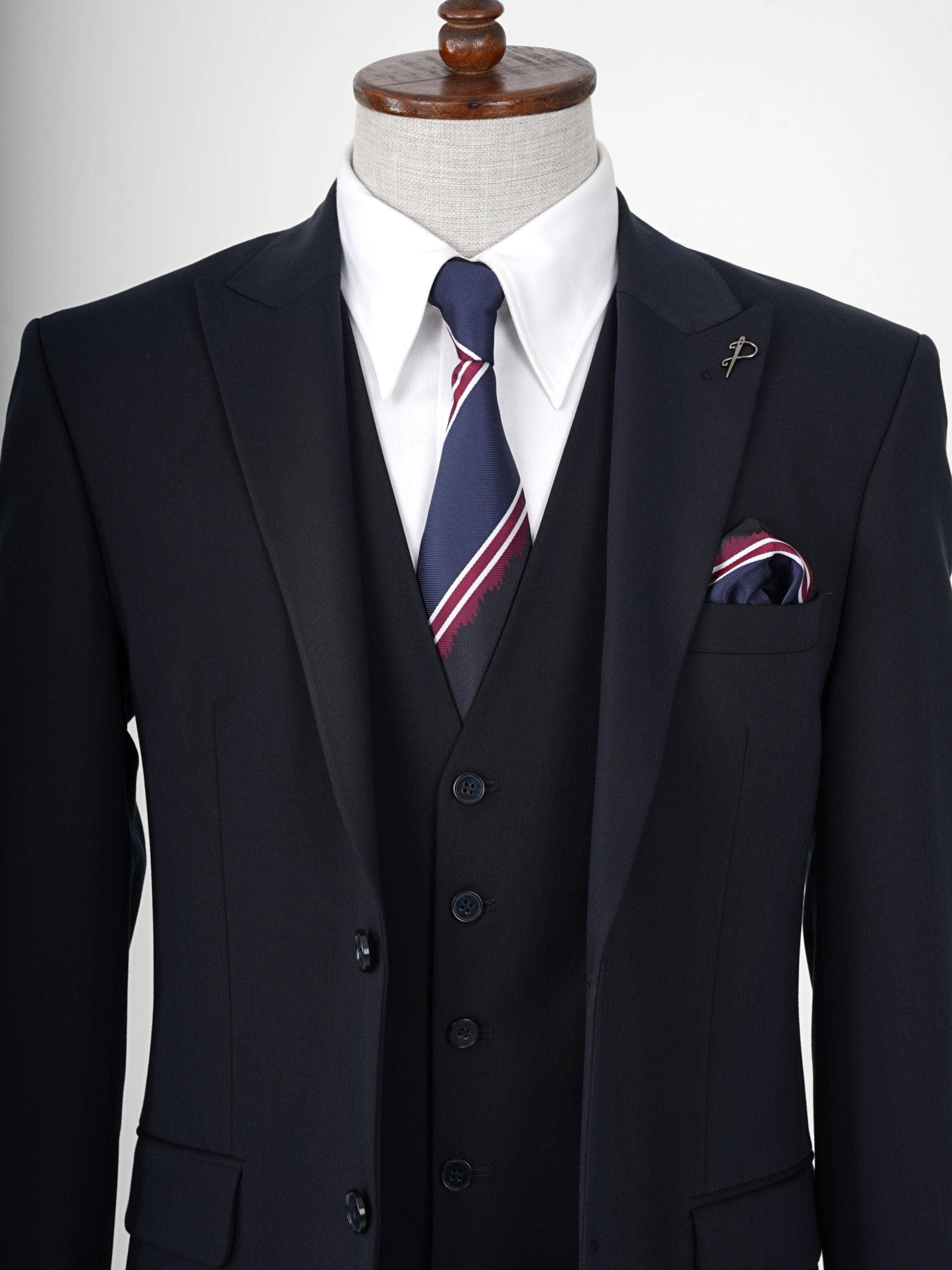 parez suits - Wholesale Suit Set - Men's - Mens Dark Navy Blue Three Piece Slim Fit Suit PAREZ SUITS5