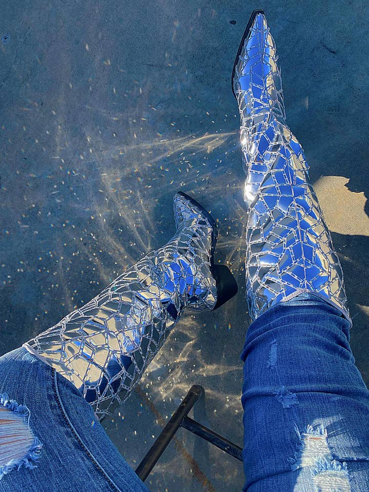 Pazzle - Wholesale Cowboy Boots - Women's - MILEY-12 Women's Knee High Mirrored Metallic Western Boot