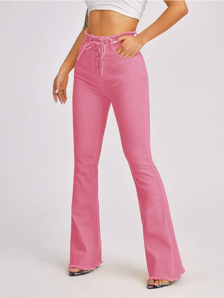 Queen Fashion - Wholesale Jeans - Women's - high waist lace up front flare leg jeans7