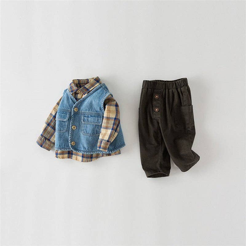Sheer Trend - Vendita all'ingrosso Completo top e pantaloncini - Bambini - Camicia a maniche lunghe da ragazzo, gilet, set di pantaloni a tre pezzi per bambini1