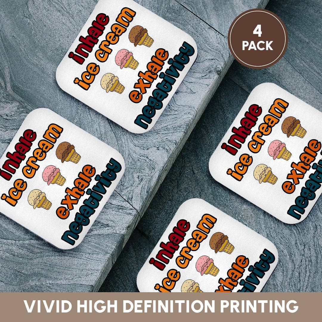 3dRose - Vendita all'ingrosso Sottobicchiere - 3dRose, Divertente e carino Inala Gelato Espira Negatività Amante del Gelato, Sottobicchiere12